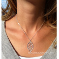 Gold Single Chain Leaf Pendant Choker Link Chain Necklace